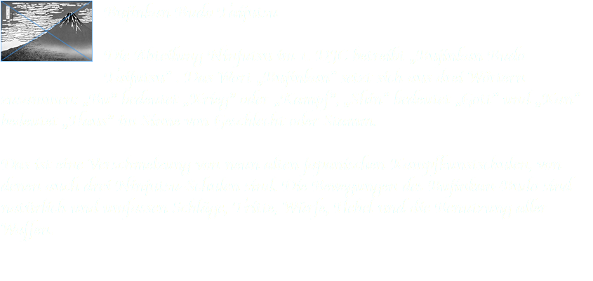 ﷯Bujinkan Budo Taijutsu Die Abteilung Ninjutsu im 1. DJC betreibt „Bujinkan Budo Taijutsu” . Das Wort „Bujinkan” setzt sich aus drei Wörtern zusammen: „Bu” bedeutet „Krieg” oder „Kampf”, „Shin” bedeutet „Gott” und „Kan” bedeutet „Haus” im Sinne von Geschlecht oder Stamm. Das ist eine Verschmelzung von neun alten japanischen Kampfkunstschulen, von denen auch drei Ninjutsu-Schulen sind. Die Bewegungen des Bujinkan-Budo sind natürlich und umfassen Schläge, Tritte, Würfe, Hebel und die Benutzung aller Waffen.